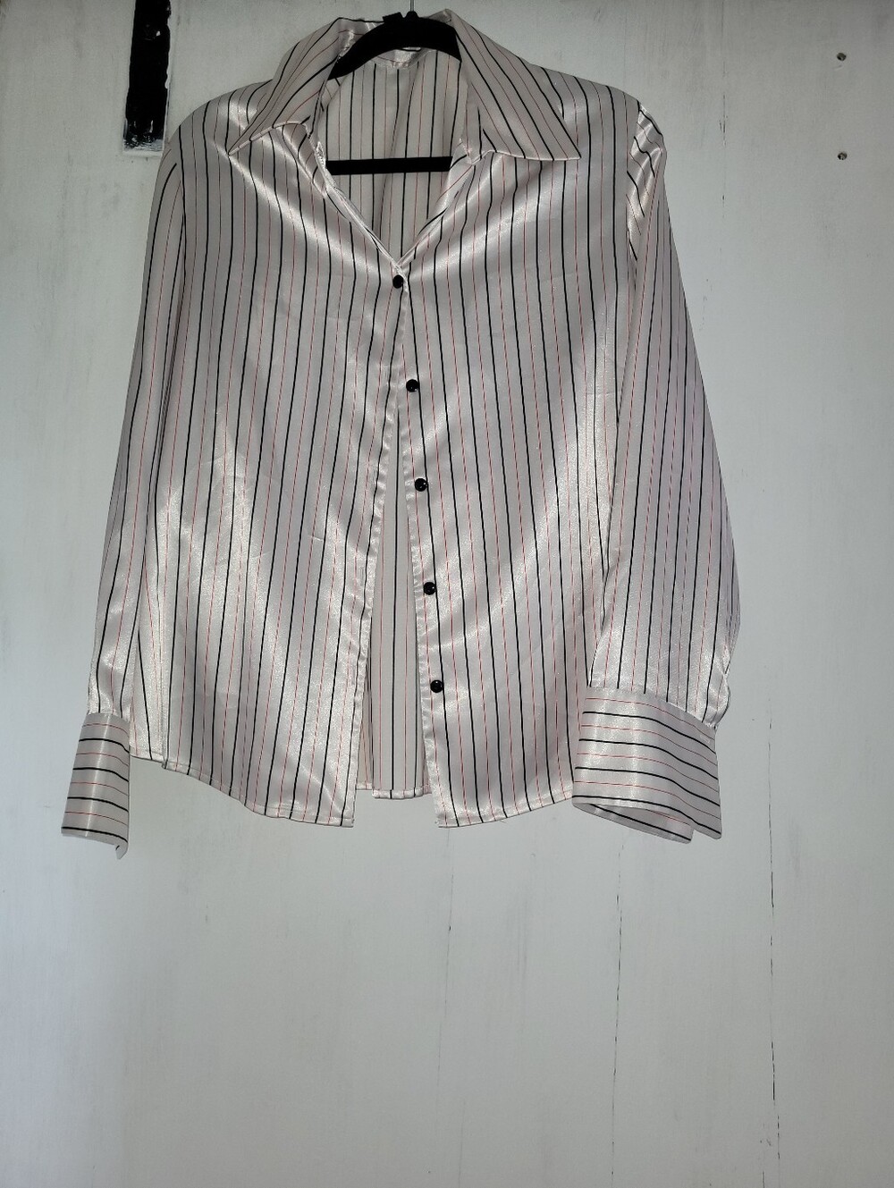 Kasper Pink Satin Stripe Button-Down Blouse
